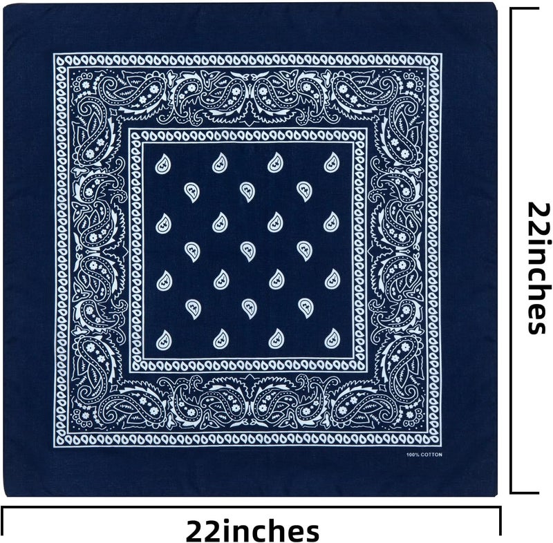 la ceida Store ربطات رأس قطنية للرجال والنساء، منديل بايسلي رعاة البقر 22x22 - Image 3